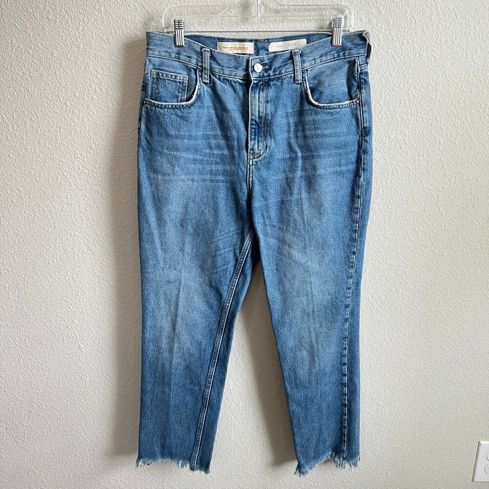 Pilcro Tilde High Rise Cropped Fray Hem Jeans Women's 31 Cotton Med Wash Anthro